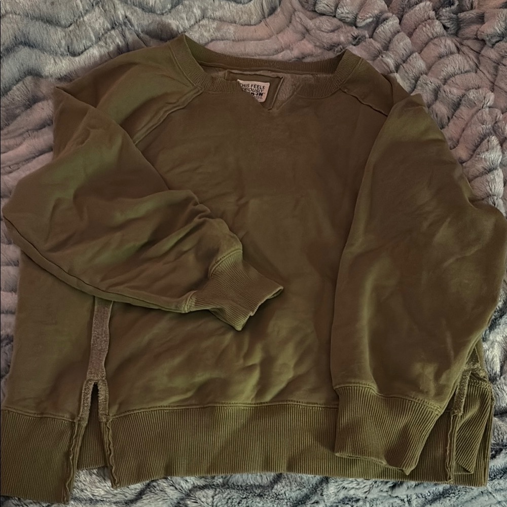 American Eagle Outfitters Olive Green Women's Crewneck Sweater